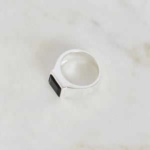 Image of Black Agate square cut wide band silver ring no.2