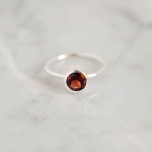 Image of Fire Red Garnet round star cut classic silver ring