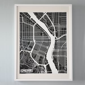 Image of Black Silk-Screen Printed Map of Portland 