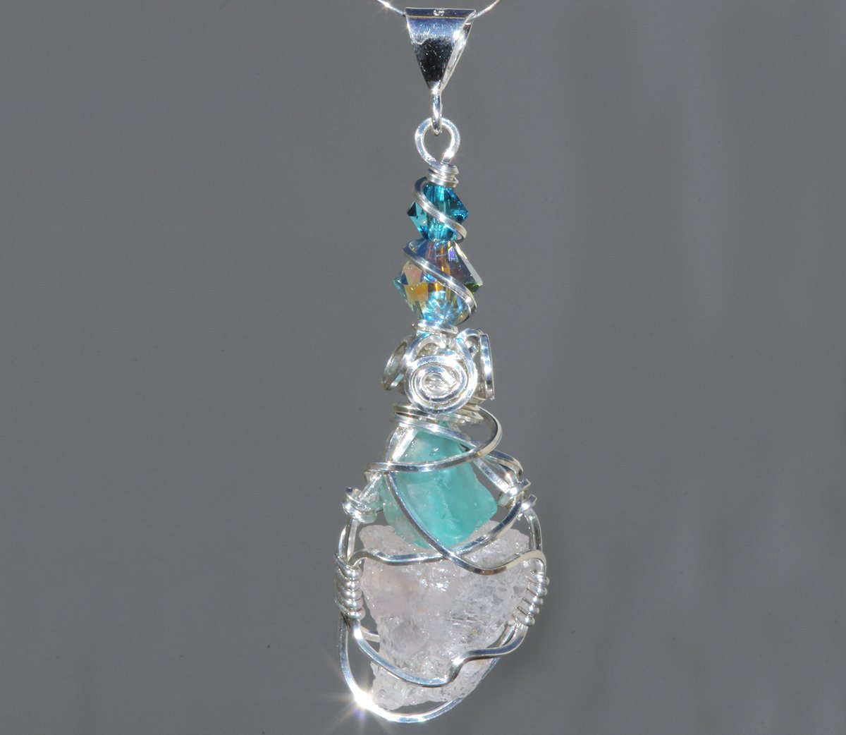 Blue Apatite Elestial Phenacite Crystal Handmade Pendant