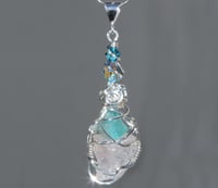 Image 2 of Blue Apatite Elestial Phenacite Crystal Handmade Pendant