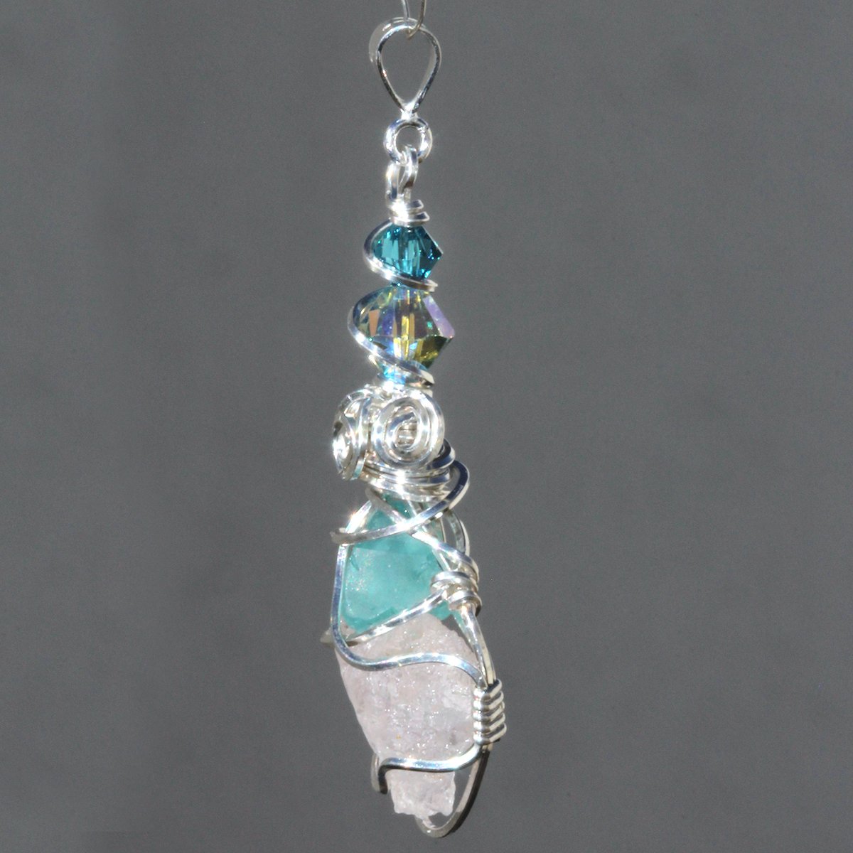 Blue Apatite Elestial Phenacite Crystal Handmade Pendant
