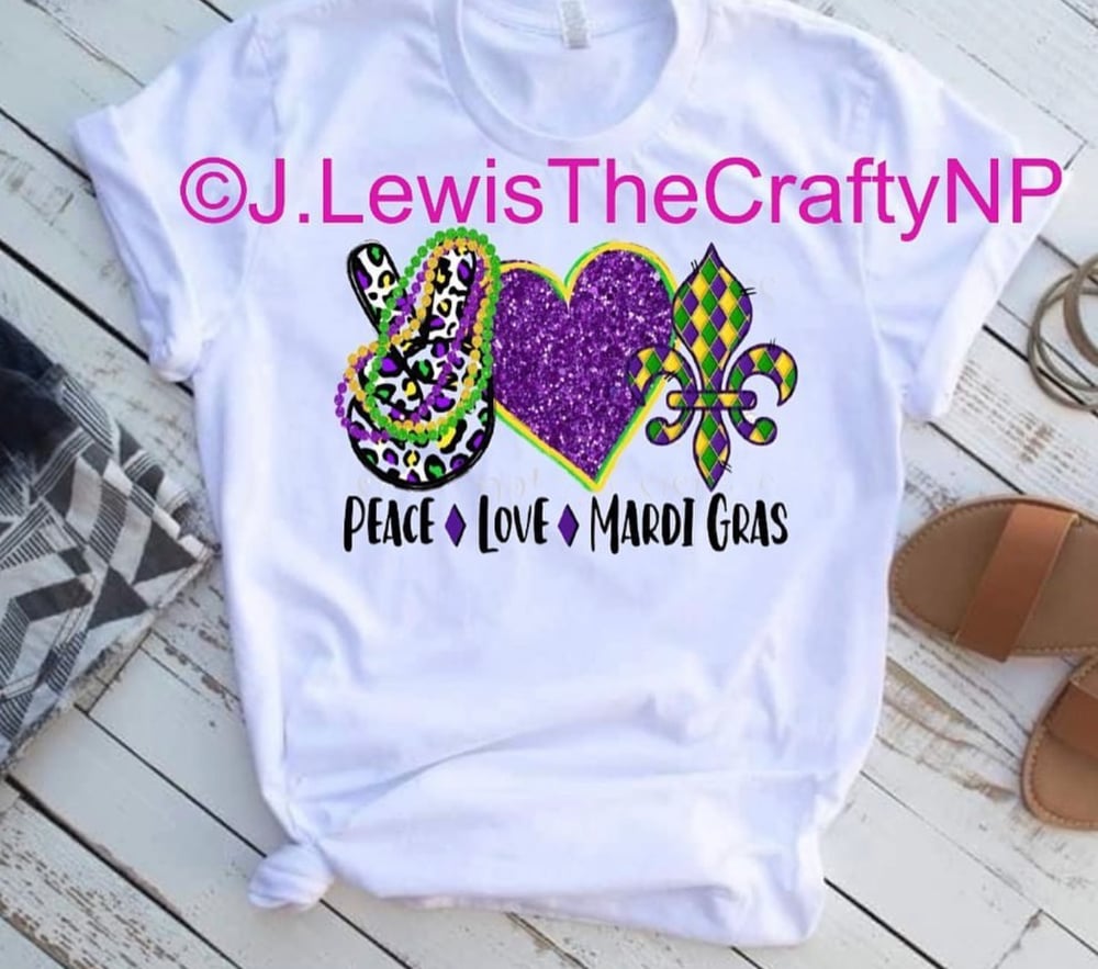 Image of Peace, Love, Mardi Gras Tee