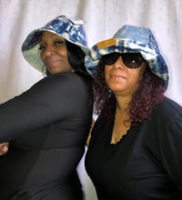 Image 1 of H.O.D. Blue and White Velvet And 2 Toned, Iceberg Denim Wide Brim Sun Hat