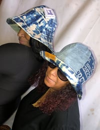 Image 3 of H.O.D. Blue and White Velvet And 2 Toned, Iceberg Denim Wide Brim Sun Hat