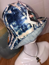 Image 5 of H.O.D. Blue and White Velvet And 2 Toned, Iceberg Denim Wide Brim Sun Hat
