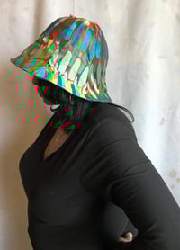 Image 1 of H.O.D. Multi Color Silky Material And Denim Panelled Wide Brim Sun Hat  