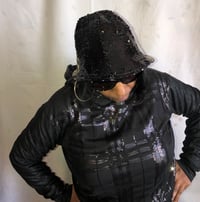 Image 1 of H.O.D. Bucket Hat Black Sequins & Denim Panel Crown W/Reversible Black Luxe Denim Side