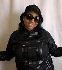 Image 3 of H.O.D. Bucket Hat Black Sequins & Denim Panel Crown W/Reversible Black Luxe Denim Side