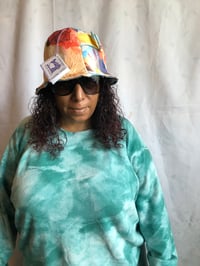 Image 4 of H.O.D. Reversible Bucket Hat Multi Color Fabric W/ Denim & Pearls Accent Detail