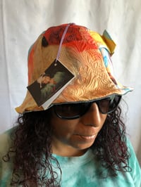 Image 1 of H.O.D. Reversible Bucket Hat Multi Color Fabric W/ Denim & Pearls Accent Detail