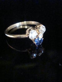 Image 3 of Edwardian 18ct 18k Natural old cut diamond and sapphire trefoil clover ring