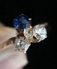 Image 4 of Edwardian 18ct 18k Natural old cut diamond and sapphire trefoil clover ring