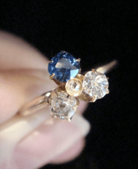 Image 5 of Edwardian 18ct 18k Natural old cut diamond and sapphire trefoil clover ring
