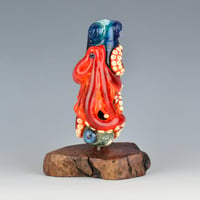 Image 1 of XXXXL. Tangled Orange Red Spot Octopus Tower Bead - Flameworked Glass Sculpture