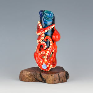 Image of XXXXL. Tangled Orange Red Spot Octopus Tower Bead - Flameworked Glass Sculpture