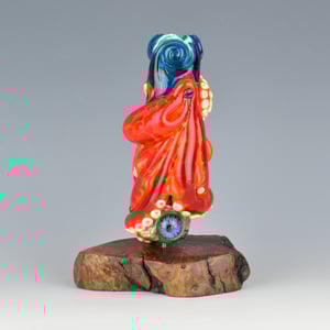 Image of XXXXL. Tangled Orange Red Spot Octopus Tower Bead - Flameworked Glass Sculpture