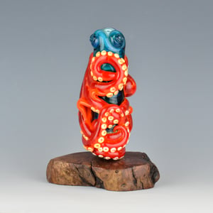 Image of XXXXL. Twisted Orange Red Spot Octopus Tower Bead - Flameworked Glass Sculpture