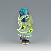 Image 4 of XXXL. Tangled Green Reticulated Octopus Tower - Flamework Glass Sculpture Bead