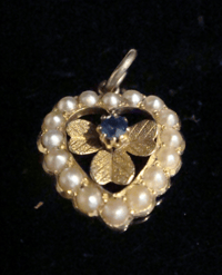 Image 2 of Victorian 9ct / 15ct yellow sapphire heart seed pearl clover pendant