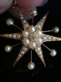 Image 2 of  Victorian 15ct yellow gold seed pearl diamond celestial star starburst pendant