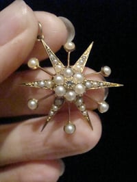 Image 1 of  Victorian 15ct yellow gold seed pearl diamond celestial star starburst pendant
