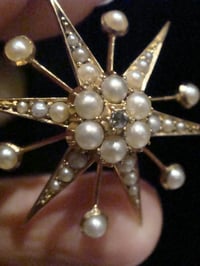 Image 3 of  Victorian 15ct yellow gold seed pearl diamond celestial star starburst pendant