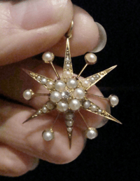Image 4 of  Victorian 15ct yellow gold seed pearl diamond celestial star starburst pendant
