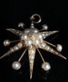  Victorian 15ct yellow gold seed pearl diamond celestial star starburst pendant
