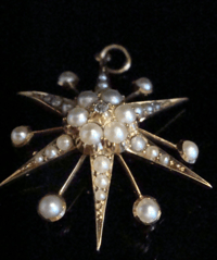 Image 5 of  Victorian 15ct yellow gold seed pearl diamond celestial star starburst pendant