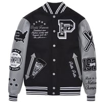 Image 1 of Pelle Pelle World Famous Multi-patch Varsity Jacket Black/Gray