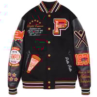 Image 1 of Pelle Pelle World Famous Multi-patch Varsity Jacket Black/Orange