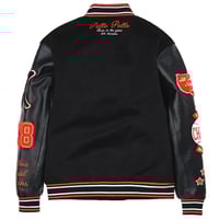 Image 2 of Pelle Pelle World Famous Multi-patch Varsity Jacket Black/Orange