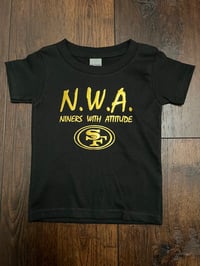 Image 1 of TODDLER & YOUTH N.W.A. BLACK T-SHIRT, METALLIC GOLD LETTERS