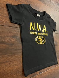 Image 2 of TODDLER & YOUTH N.W.A. BLACK T-SHIRT, METALLIC GOLD LETTERS