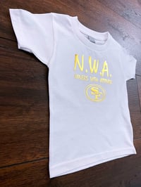Image 2 of TODDLER & YOUTH N.W.A. WHITE T-SHIRT, METALLIC GOLD LETTERS