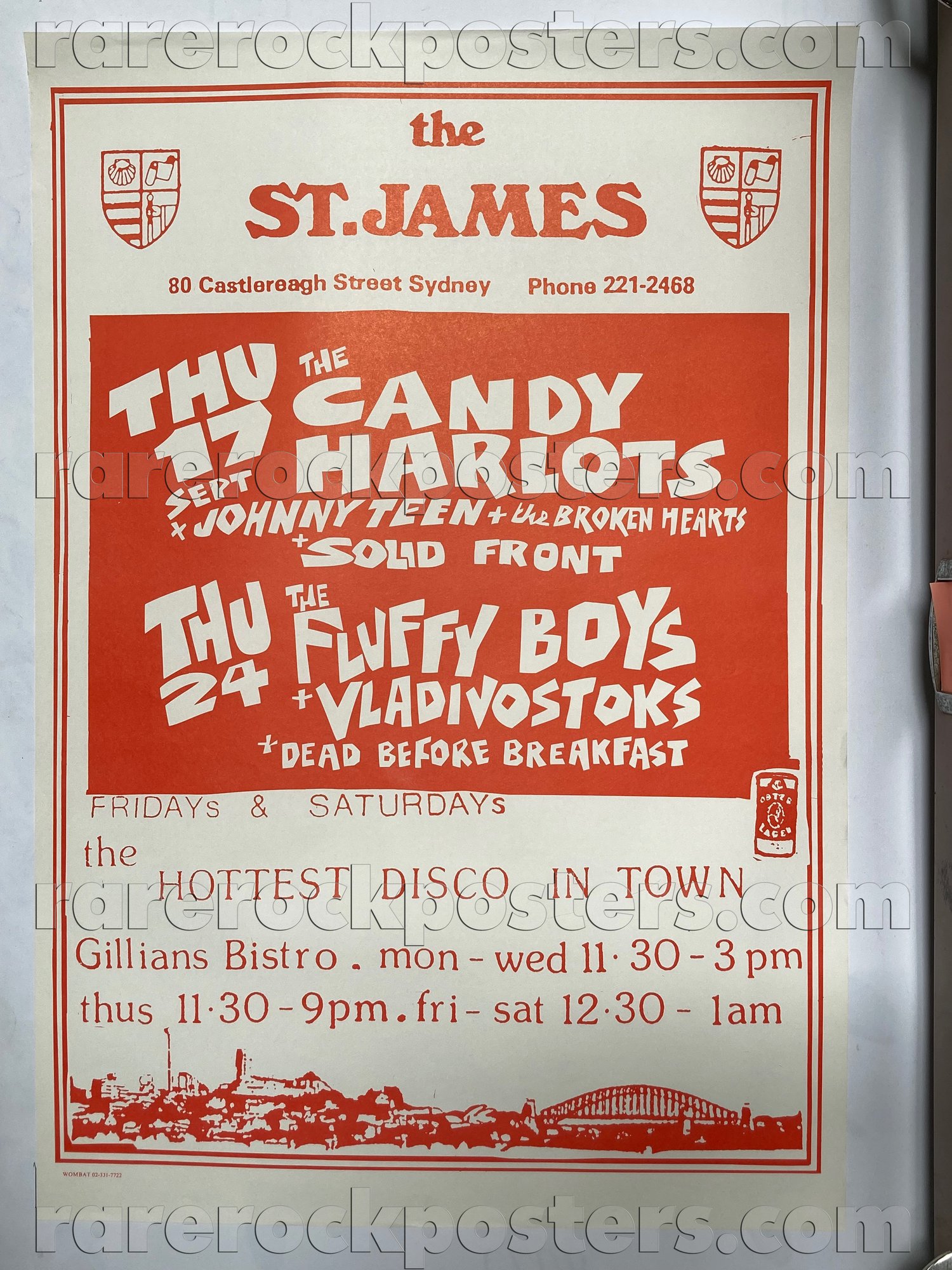 CANDY HARLOTS / JOHNNY TEEN & BROKEN HEARTS / FLUFFY BOYS ~ ORIG 1987 AUST GIG POSTER ~ ST JAMES