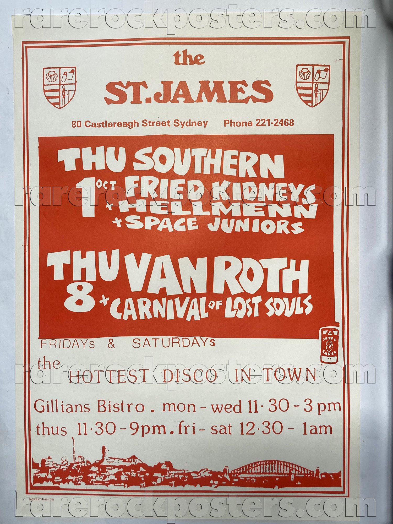 SOUTHERN FRIED KIDNEYS / HELLMENN / SPACE JUNIORS ~ ORIG 1987 AUST GIG POSTER ~ ST JAMES SYDNEY