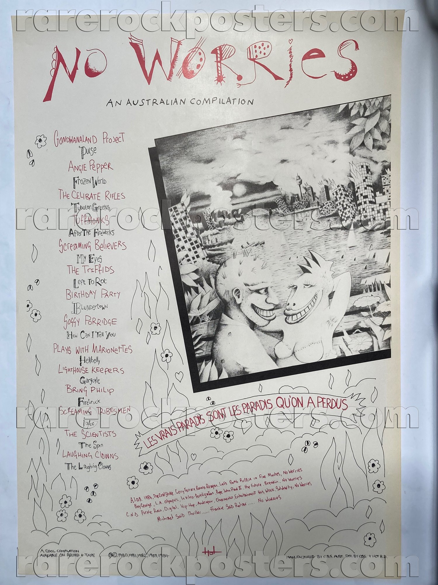 NO WORRIES : AN AUSTRALIAN COMPILATION ~ 1984 AUST RECORD STORE PROMO POSTER