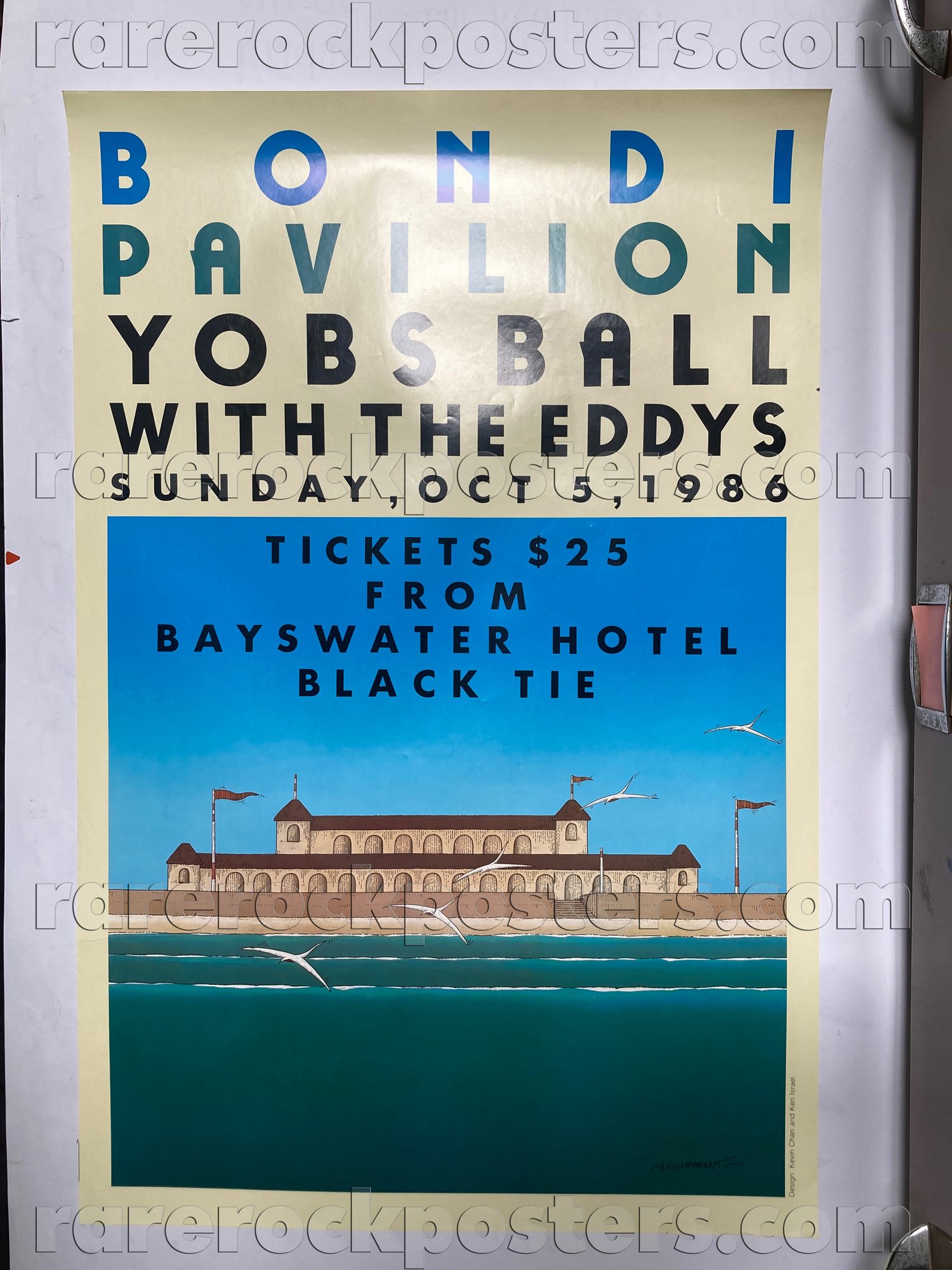 BONDI PAVILLION YOBS BALL WITH THE EDDYS ~ ORIG 1986 AUST GIG POSTER ~ SYDNEY