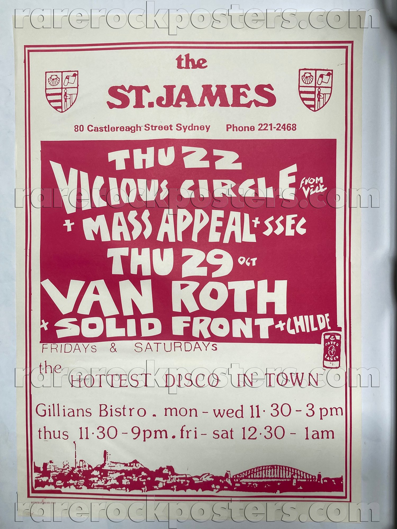 VICIOUS CIRCLE / MASS APPEAL / SSEC / CHILDE ~ ORIG 1987 AUST GIG POSTER ~ ST JAMES SYDNEY