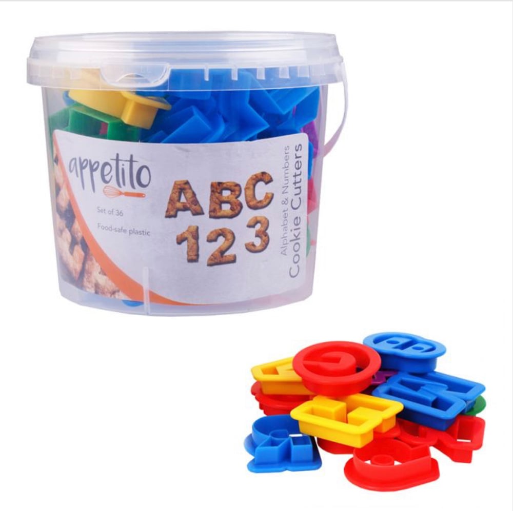 Alphabet and Number Cookie / Sandwich Cutter Set - Multicolour 36 Piece in Tub