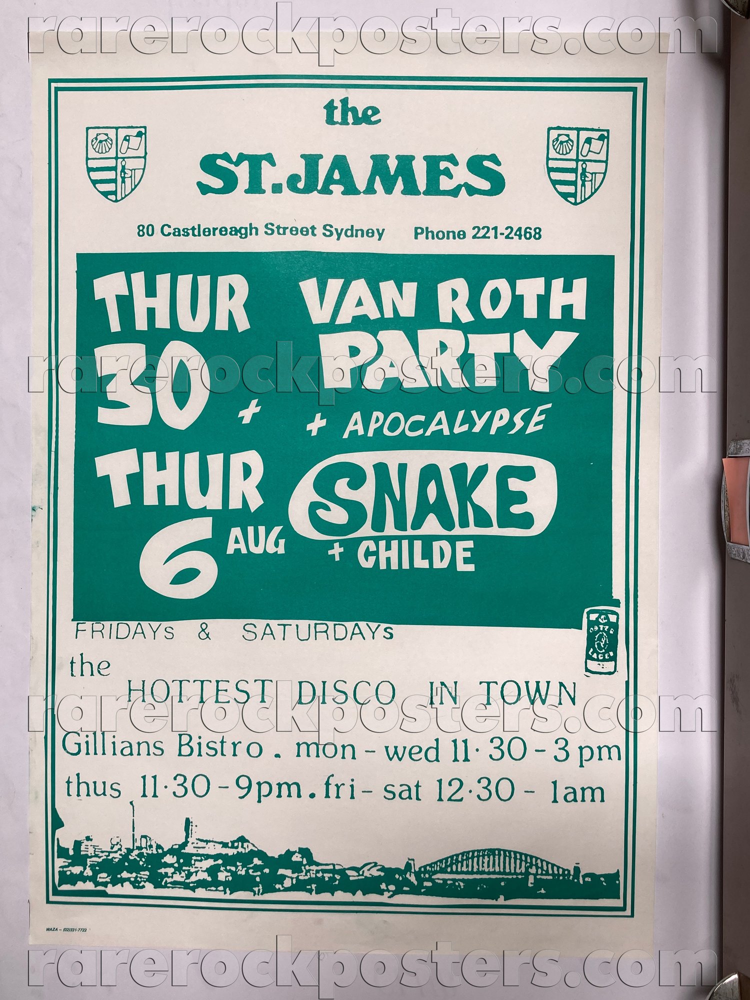 VAN ROTH / APOCALYPSE / SNAKE / CHILDE ~ ORIG 1987 AUST GIG POSTER ~ ST JAMES ~ SYDNEY