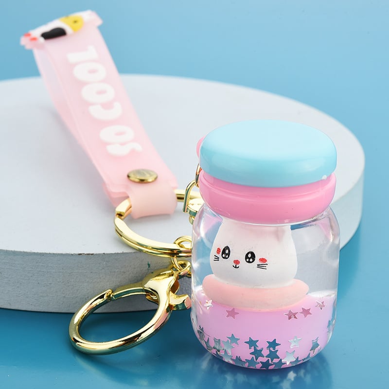 Image of Floating Kitten Macaron Quicksand Keychain