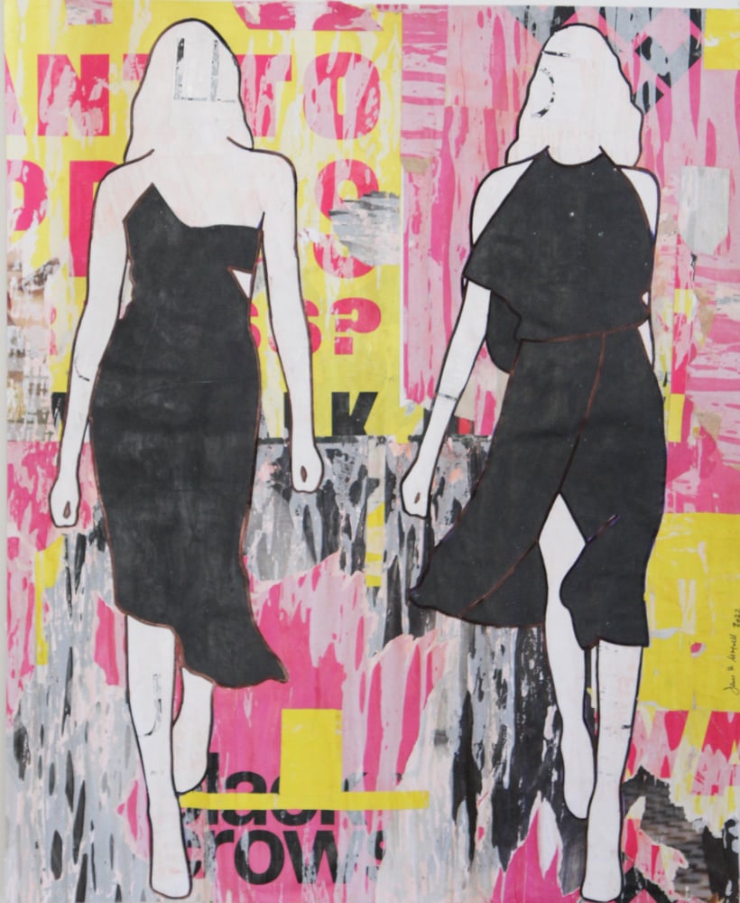 Image of Pink and Yellow Walking Girls by Jane Maxwell