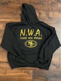 Image 1 of N.W.A. BLACK HOODIE, METALLIC GOLD LETTERS