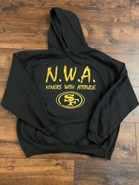 Image 1 of N.W.A. BLACK HOODIE, METALLIC GOLD LETTERS 