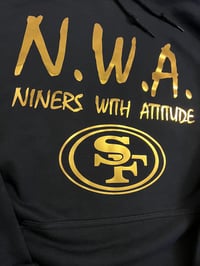 Image 2 of N.W.A. BLACK HOODIE, METALLIC GOLD LETTERS 