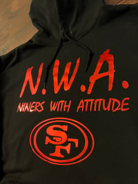 Image 2 of N.W.A. BLACK HOODIE, METALLIC RED LETTERS 