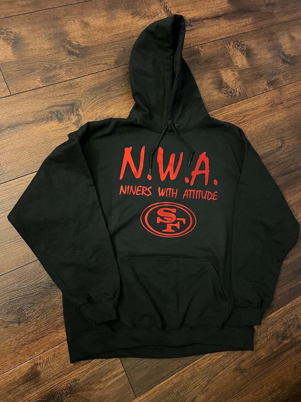 N.W.A. BLACK HOODIE, METALLIC RED LETTERS 